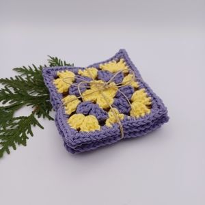 Handcrafted Cotton Coasters - Set of 4 - Purple and Yellow